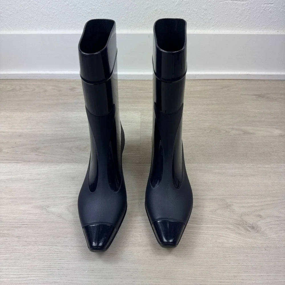 Jeffrey Campbell Kitten Heel Rain Boots Womens 6 Navy Cap Toe Waterproof